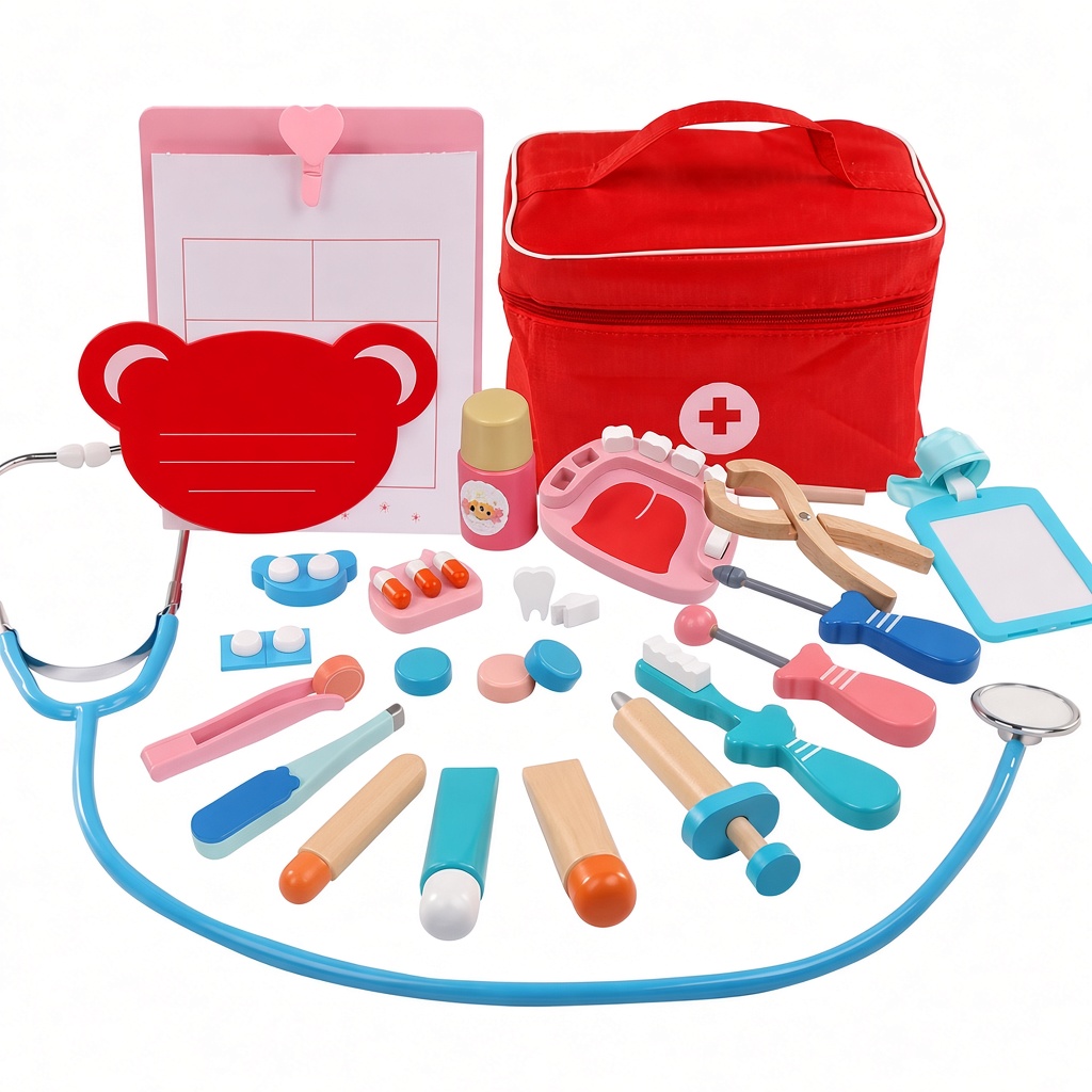 Kit da dottore in legno per giocare a fare finta